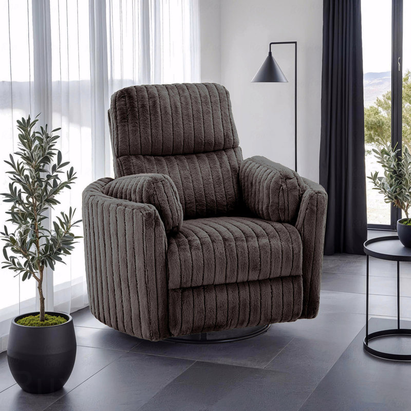 Chocolate Brown Finish Contemporary Power Glider With Recliner Function With Swivel Curved Arms Pillow Fill Polyester Fiber Primary Living Room