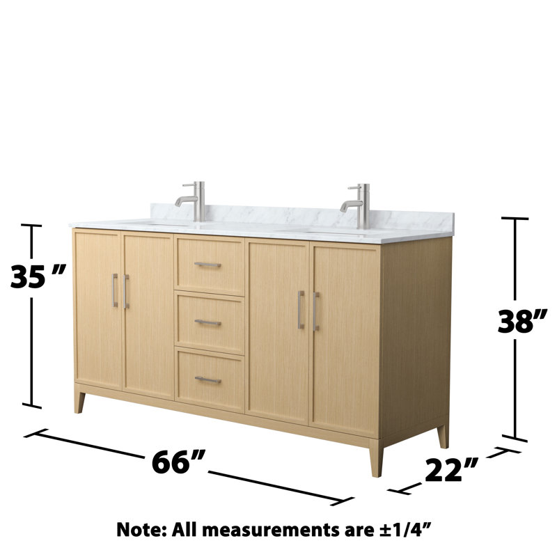 Elan Double Bathroom Vanity with Marble Top, Tan, Brushed Nickel, 66"