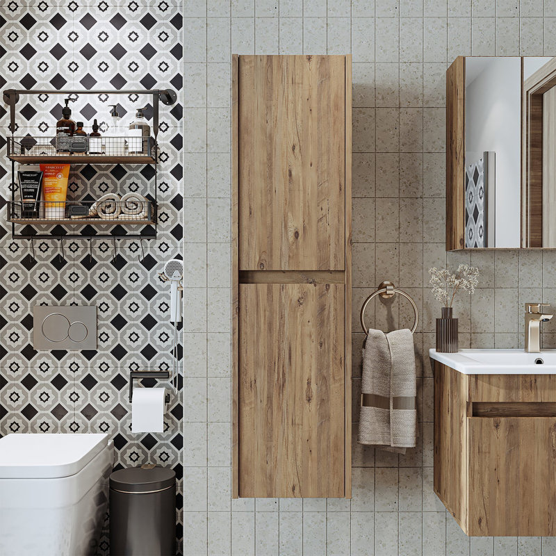 Ruarie Tall Bathroom Towel Storage Cabinet, Oak