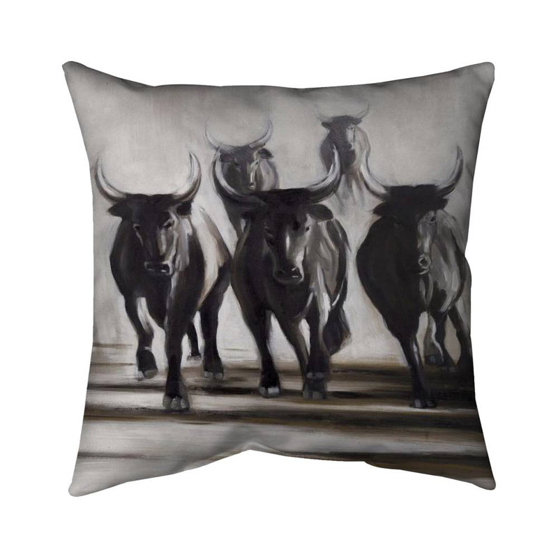 Running fierce bulls - 16"x16" Throw pillow cover - Poly twill - Print on demand
