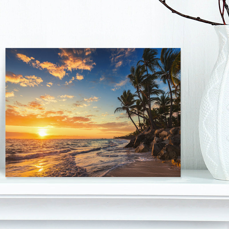 « Paradise Tropical Island Beach with Palms » par Valio84sl - impression photographique sur du métal, H 8 po x l 12 po