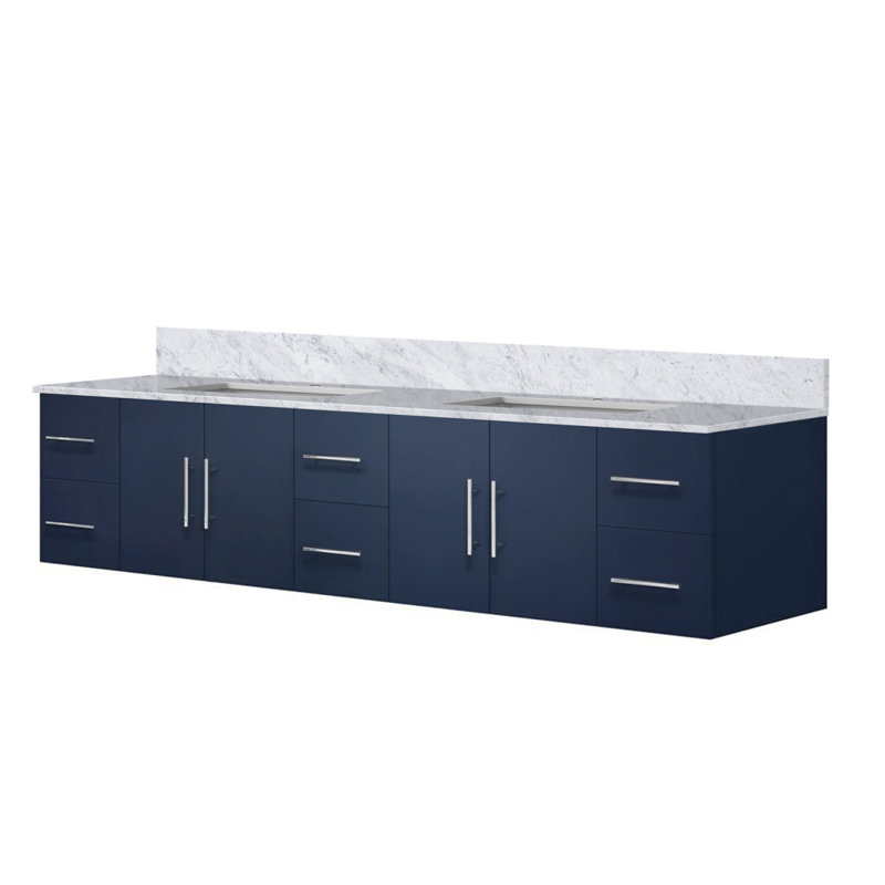 Meuble-lavabo double bleu marine 84 po X P 22 po D, avec plateau en marbre de Carrare, Marine