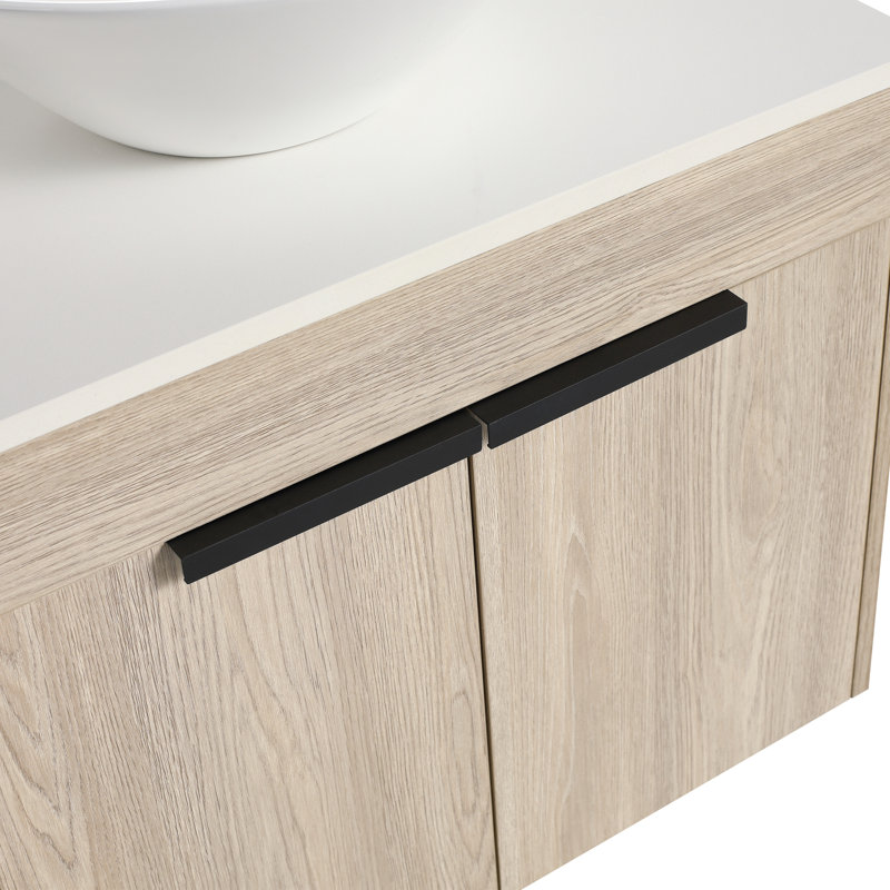 Ensemble de meuble-lavabo moderne 24 po avec lavabo en céramique, meuble-lavabo mural en chêne blanc avec porte à fermeture douce