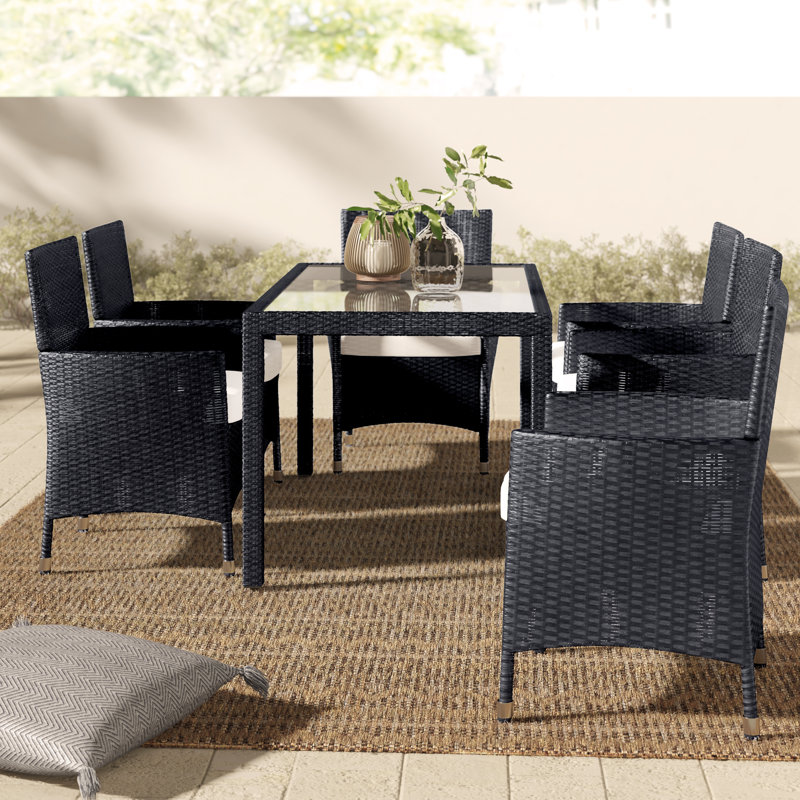 Ensemble de salle à manger rectangulaire pour 6 personnes de L 59,1 po avec coussins Alani, Noir, Blanc
