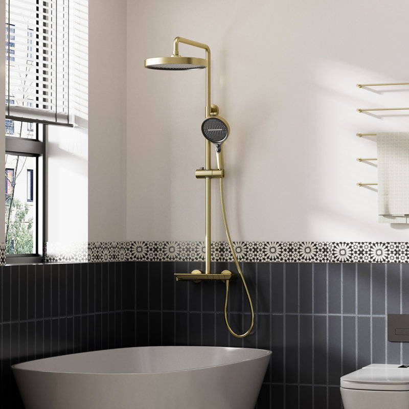 Système de douche complet 10 fonctions 10 pouces avec barre coulissante 1,6 gal / min, Or brossé