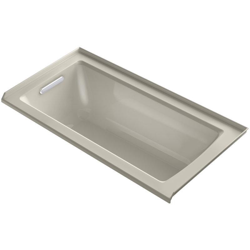 Baignoire en alcôve Archer avec surface chauffante, bride de carrelage et drain à droite, Banc de sable, Gauche