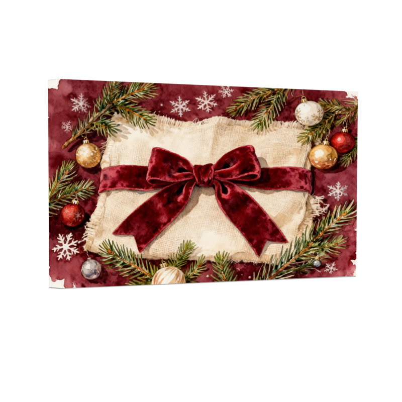 Christmas Christmas Bow Pine Branches Ornaments Snowflakes, 16" H x 24" W