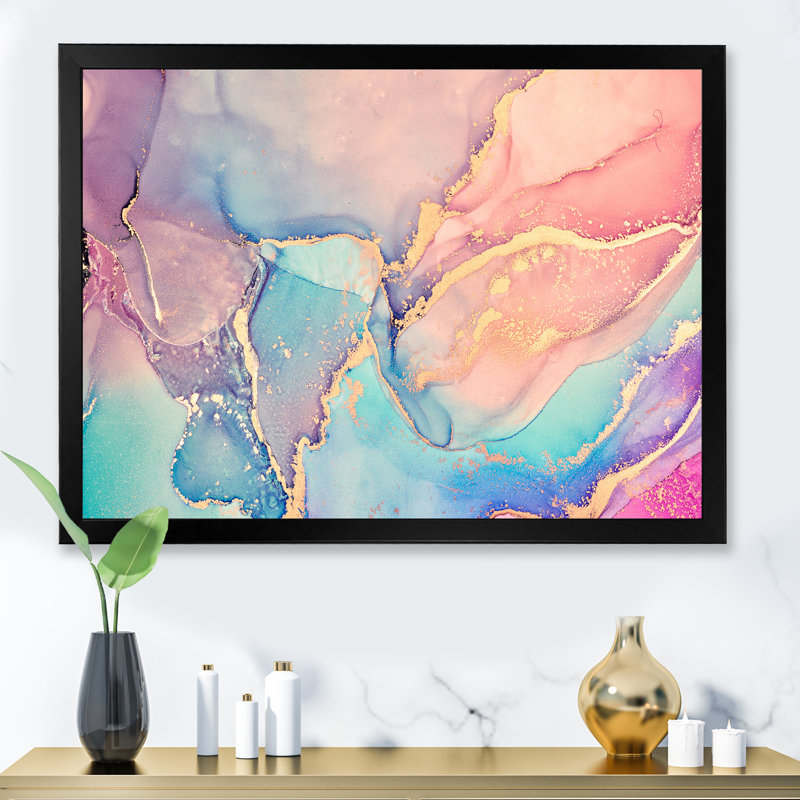 Art liquide rose et bleu II - reproduction sur toile, Cadre photo noir, H 16 po x l 32 po