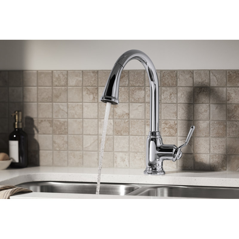 Ludington Pull-Down Single-Handle Kitchen Sink Faucet with Two-Function Sprayhead, Polished Chrome