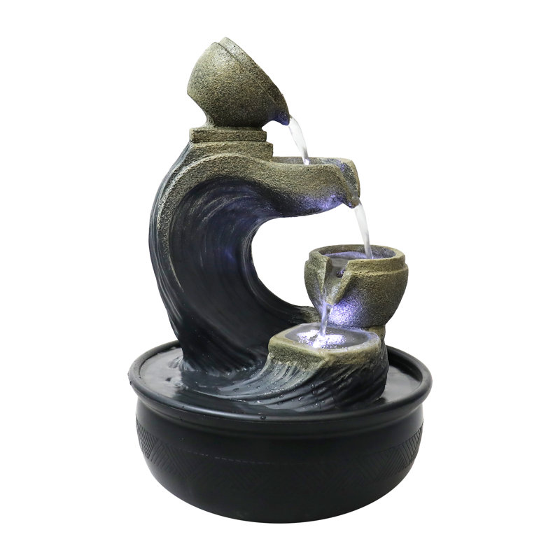 Drema Handcrafted Cascade Fountain with Lights, Black