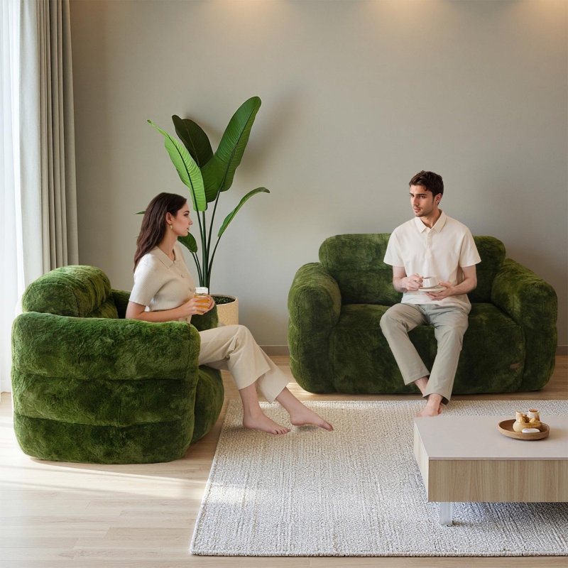 Fauteuil à billes Giant, Imitation fourrure verte