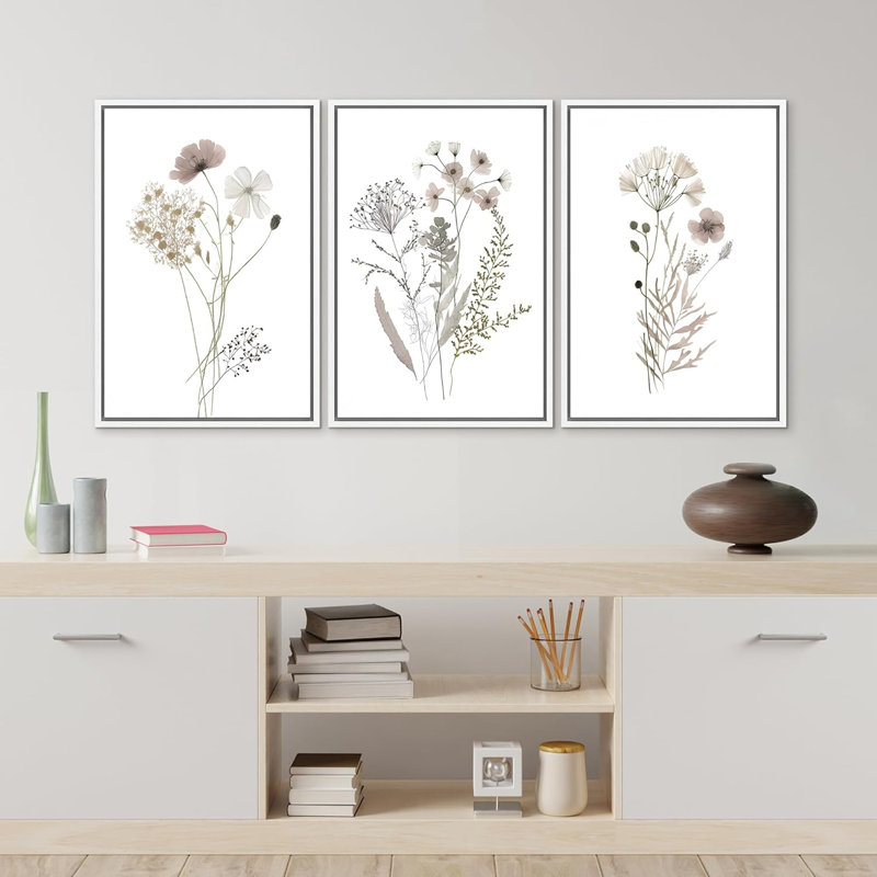 "Minimal Botanical" Wildflowers, H 36 po x l 24 po x P 1,5 po, Blanc