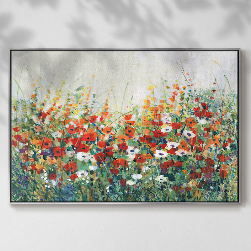 Jardin en fleurs II, Toile avec cadre argenté, H 17 po x l 25 po x P 2 po