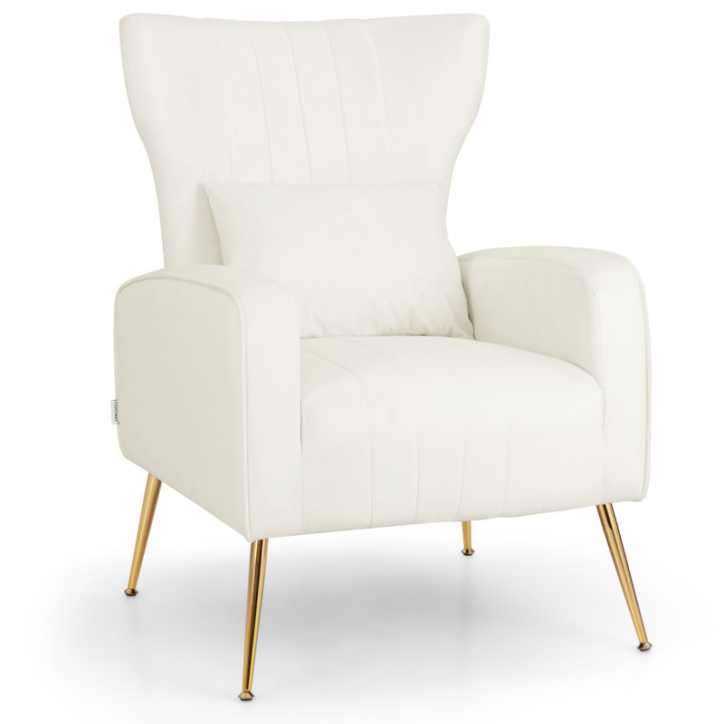 Koburn Velvet Wingback Chair, White Velvet