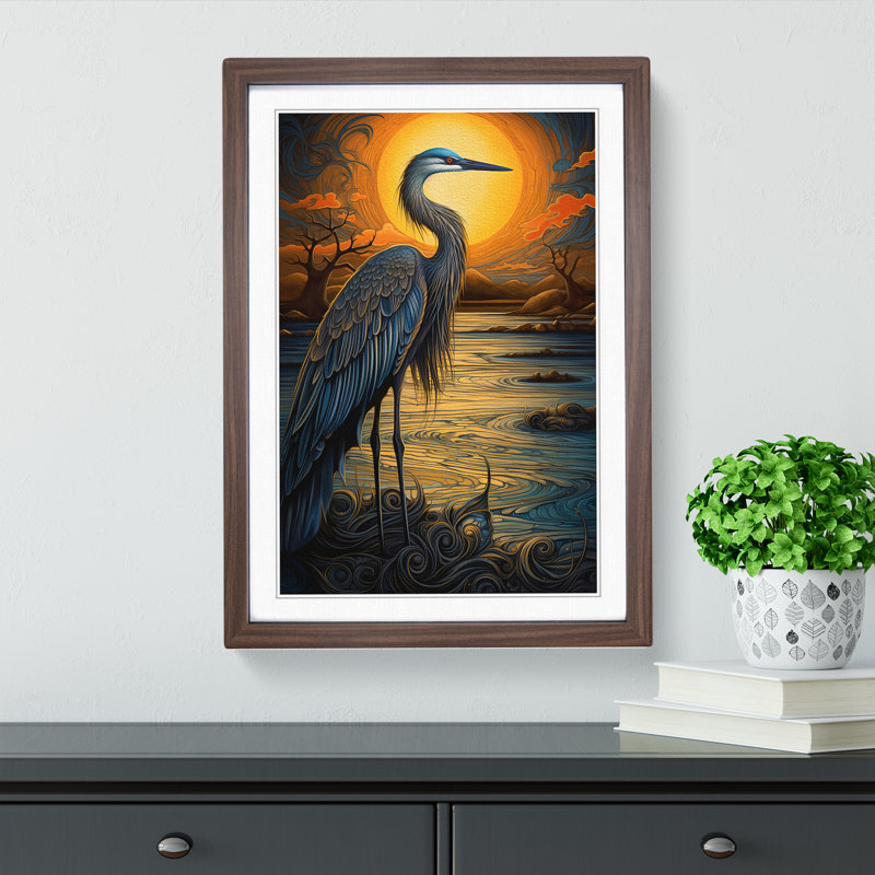 Heron Nouveau - Single Picture Frame Print on Wood