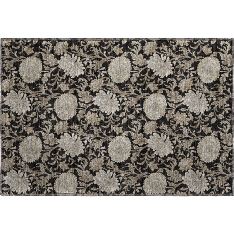 Premium Machine Washable Prisco Black Rug, Rectangle 1'8" x 2'6"