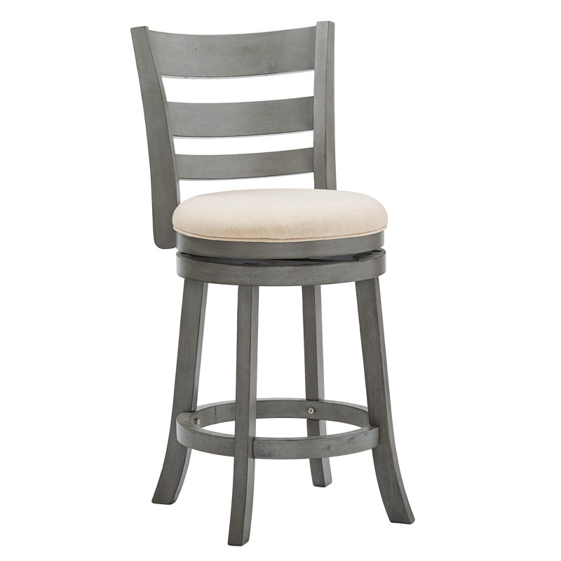 Tabouret de bar et de comptoir pivotant Adelynn, Gris antique, Lin beige, Tabouret de comptoir (hauteur du siège de 24,37 p