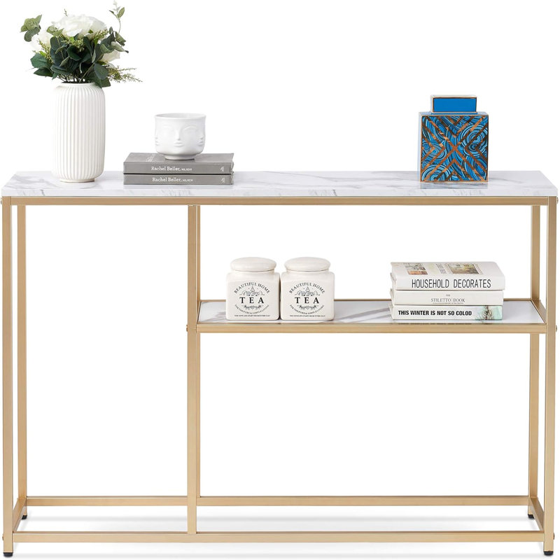 47" Narrow Console Table,Marble Sofa Table TV Entryway Table with Storage Shelf,Buffet Table