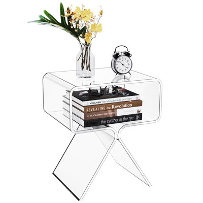 Betzabet Acrylic Side Table, Bedside Table Nightstand-No Assembly