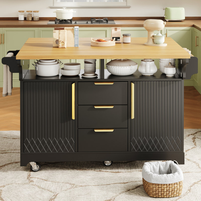 143 cm W Kitchen Island, Black