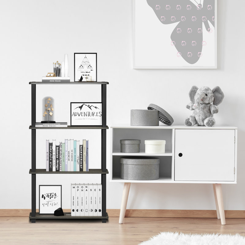 Bibliothèque en plastique Johnston H 43,7 "x l 23,6", Gris chêne français/noir