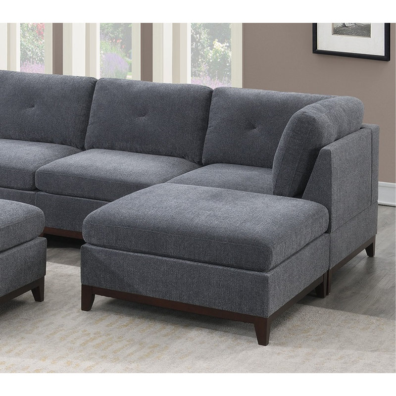 Chenille Fabric Modular Sectional 9Pc Set Living Room Furniture Corner Sectional Couch 3X Corner Wedge 4X Armless Chairs And 2X Ottomans Tufted Back Exposed Wooden Base