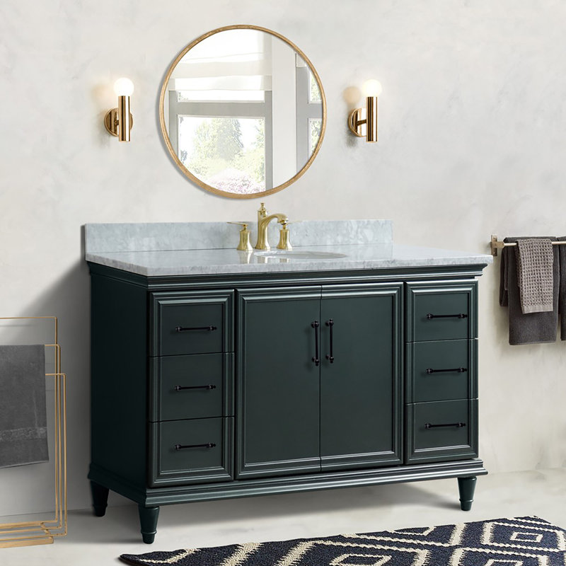 Meuble-lavabo simple en granite et lavabo ovale, 61", Marbre de Carrare blanc