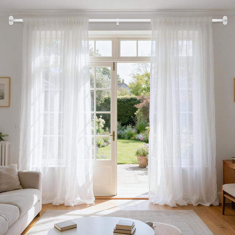 1" Diameter Adjustable Wrap Around Curtain Rods Heavy Duty,White,48-84", 48" - 84", White