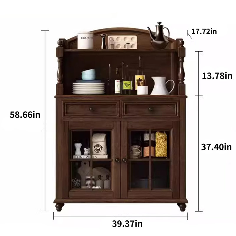 All Solid Wood Simple Wall Storage Cabinet 58.66'' Kitchen Pantry, Brown