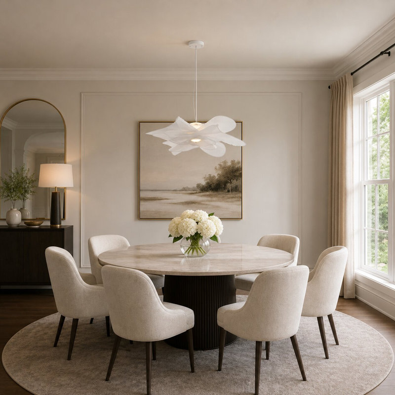 1-Light White PVC net LED Chandelier With White Hardware