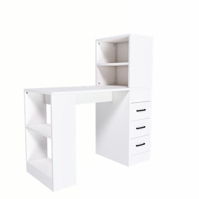 Bureau d'ordinateur polyvalent en bois avec prise 4 en 1, 3 tiroirs coulissants et 4 niveaux de rangement pour une organisation efficace