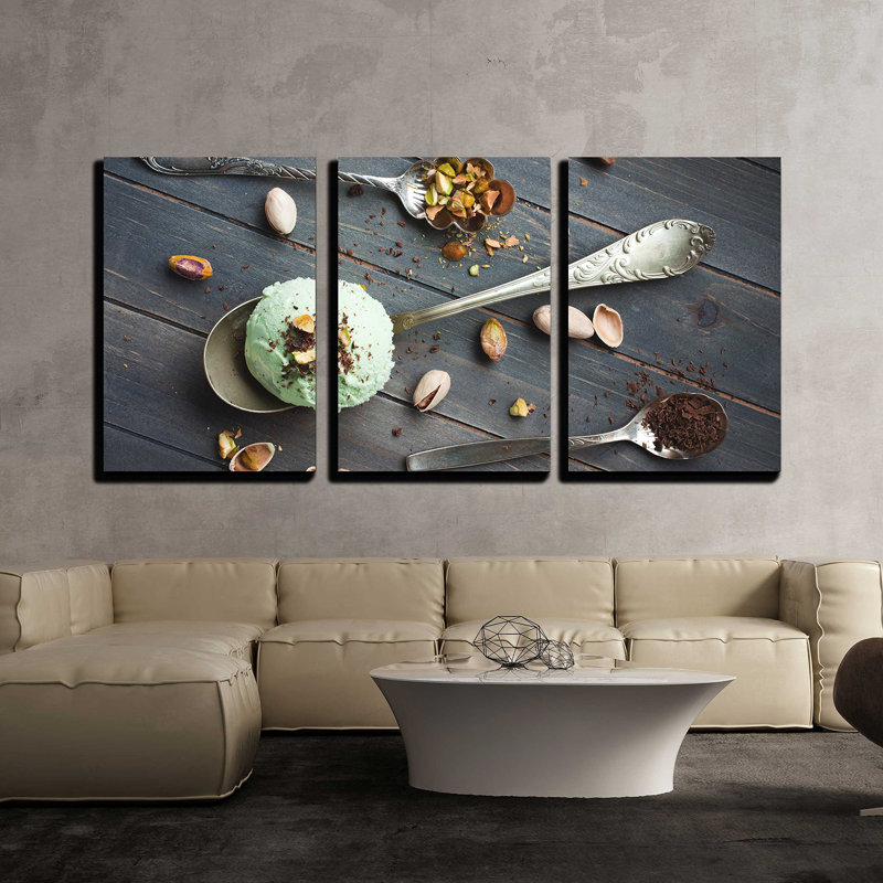 Décoration murale moderne cuillère de glace à la pistache faite maison, H 24 po x l 48 po