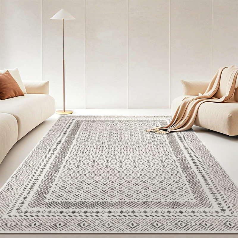 Tapis oriental gris / beige à motif floral lavable à la machine avec envers antidérapant, Rectangle 4pi x 6 pi