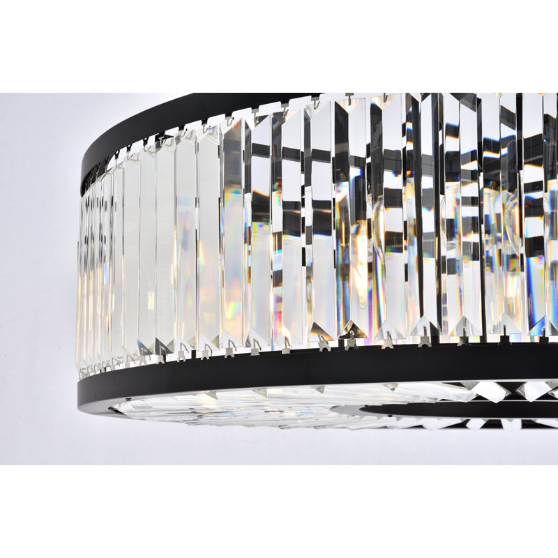 Lustre tambour unique à 10 lumières Dorinda, Transparent, Noir mat