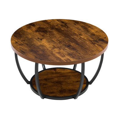 Coffee Table, Modern Round Coffee Table, 2 Tiers Wooden Circle Centre Desk With Open Storage, Minimalist Sturdy Metal Frame Accent End Desk