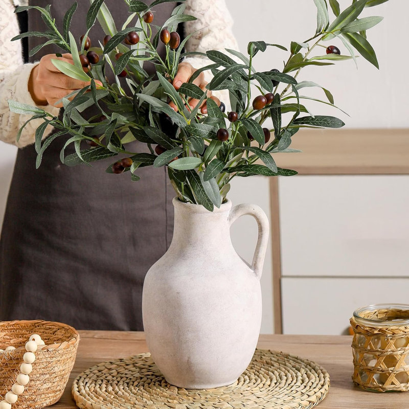 Large Ceramic Flower Vase For Home Decor - Handcrafted Rustic Table Vase For Fresh Or Dried Flowers, Modern Farmhouse Centerpiece For Living Room, Bedroom, Office, Kitchen, And Dining Table