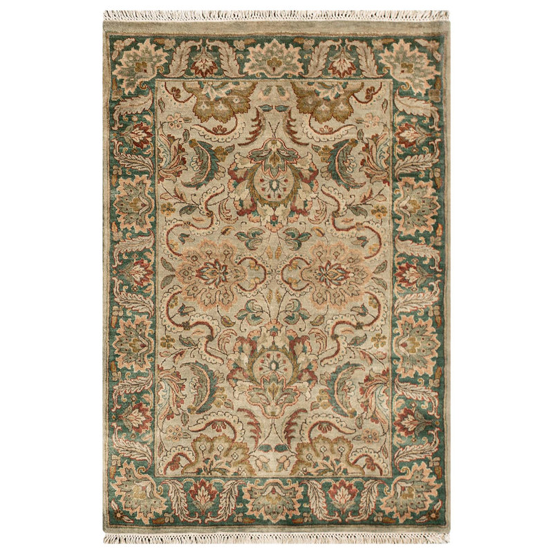 Hand-Knotted High-Quality Green and Green Area Rug