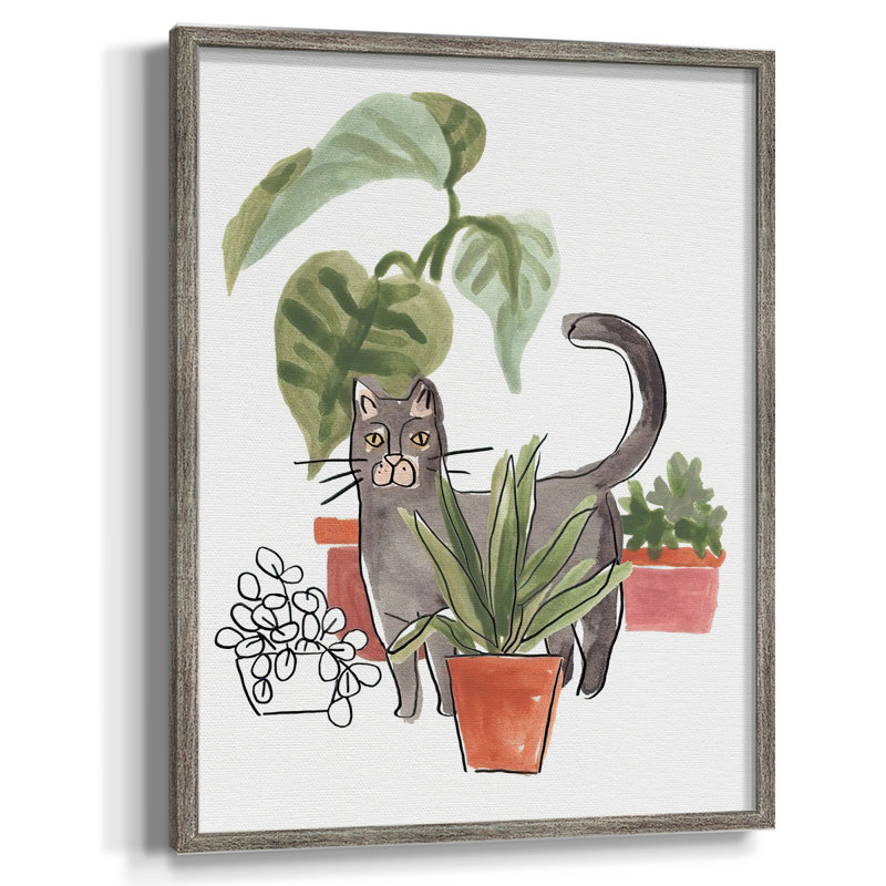 PurrfectPlantsI Framed Print - Solid Wood, 11" H x 9" W