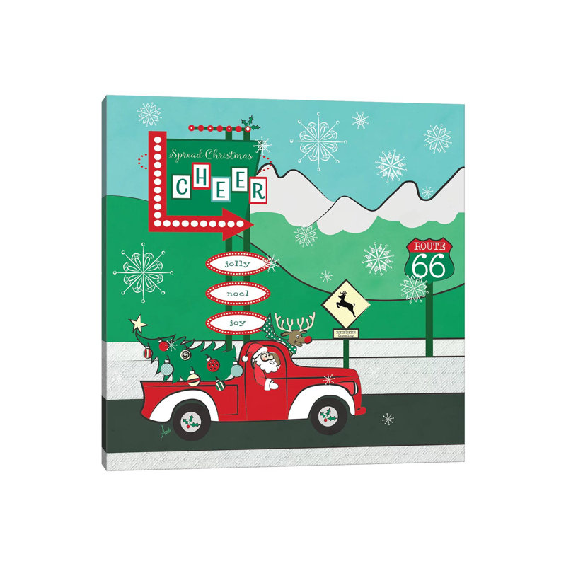 Retro Santa Driving II by Andi Metz - Wrapped Canvas Print, 30.48 cm H x 30.48 cm W
