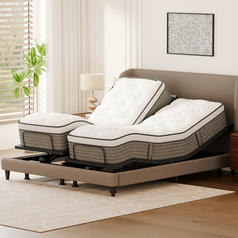 Olyphant Split King Adjustable Bed With 12”dual Foam Hybrid Mattress-zero Gravity, Massage And Wireless Remote, Underbed Light