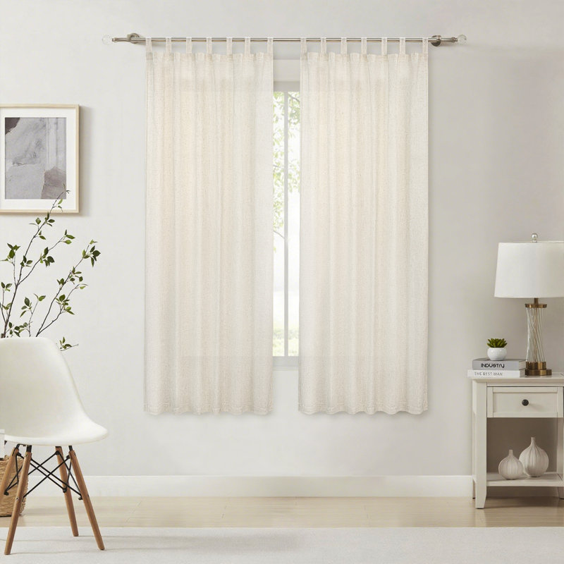 Paire de rideaux semi-transparents en lin, Naturel, L 52 po x L 63 po