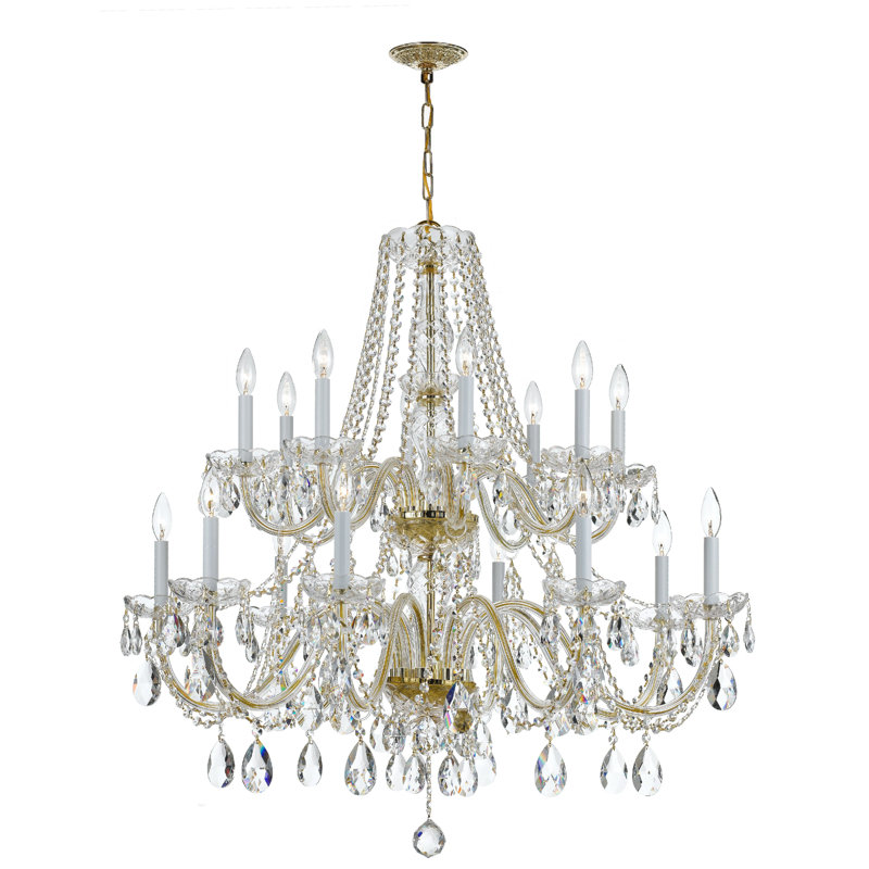 Lustre étagé style bougie à 16 lumières Wehr, Laiton poli, Swarovski Spectra