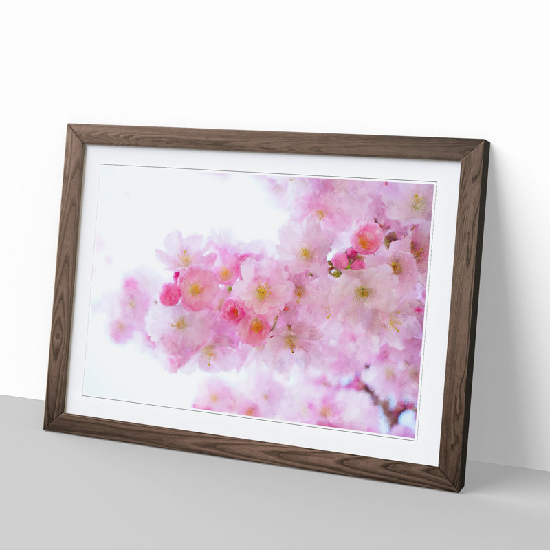 Pink Cherry Blossom Flowers Vol.11 - Framed Print, 27cm H x 36cm W x 2cm D, Walnut Framed
