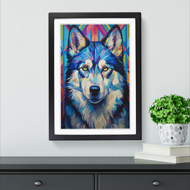 Husky Symbolism No.2 - Single Picture Frame Print on Wood, Black Framed, 46cm H x 34cm W x 2cm D