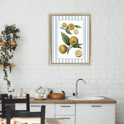 Cadre flottant rétro à rayures bleues et citrons, design par lettré et doublé