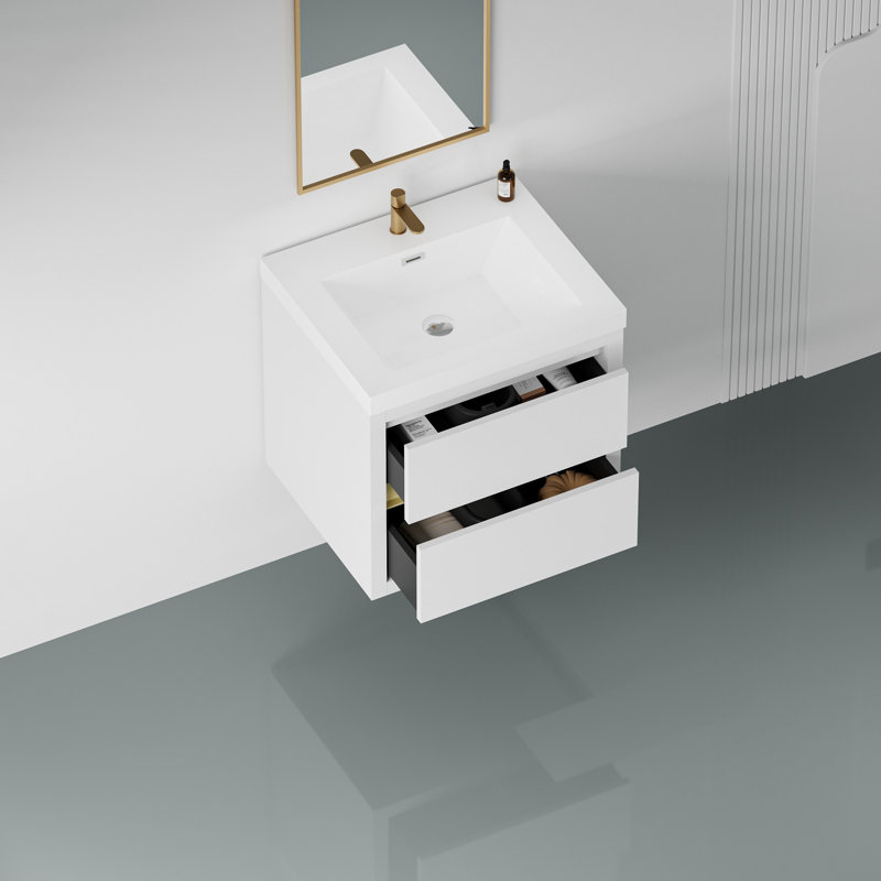 Wall-Mounted Bathroom Vanity with Sink, Glossy White