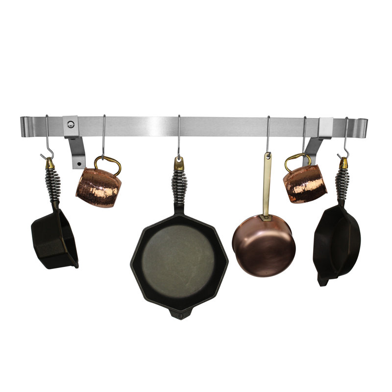 Premier Handcrafted Wall Mounted Pot Rack, 2" H x 36" W x 25" D, Stainless Steel
