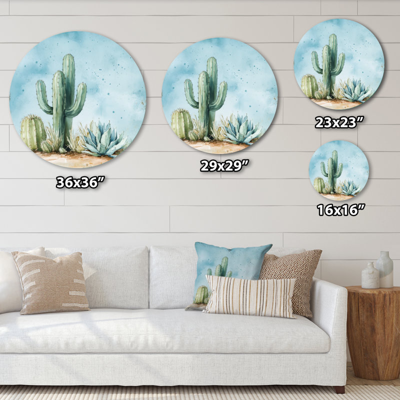Jardin de cactus du désert - Décoration murale ronde du Sud-Ouest, impression sur métal, H 29 po x l 29 po