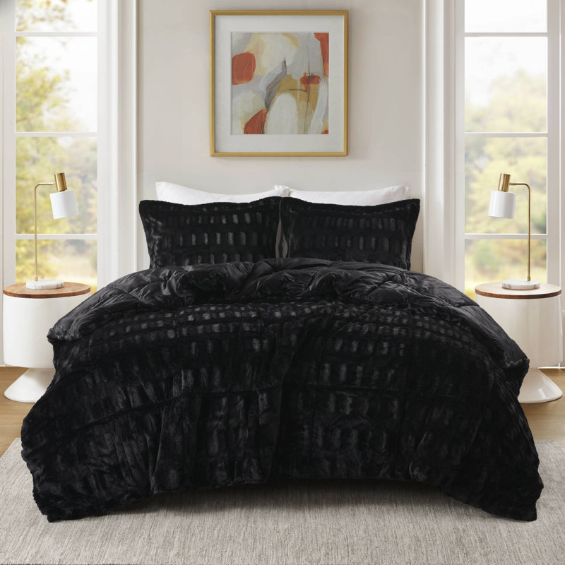 Ensembles de literie doux, Édredon pour lit simple TG + 1 taie décorative, Noir