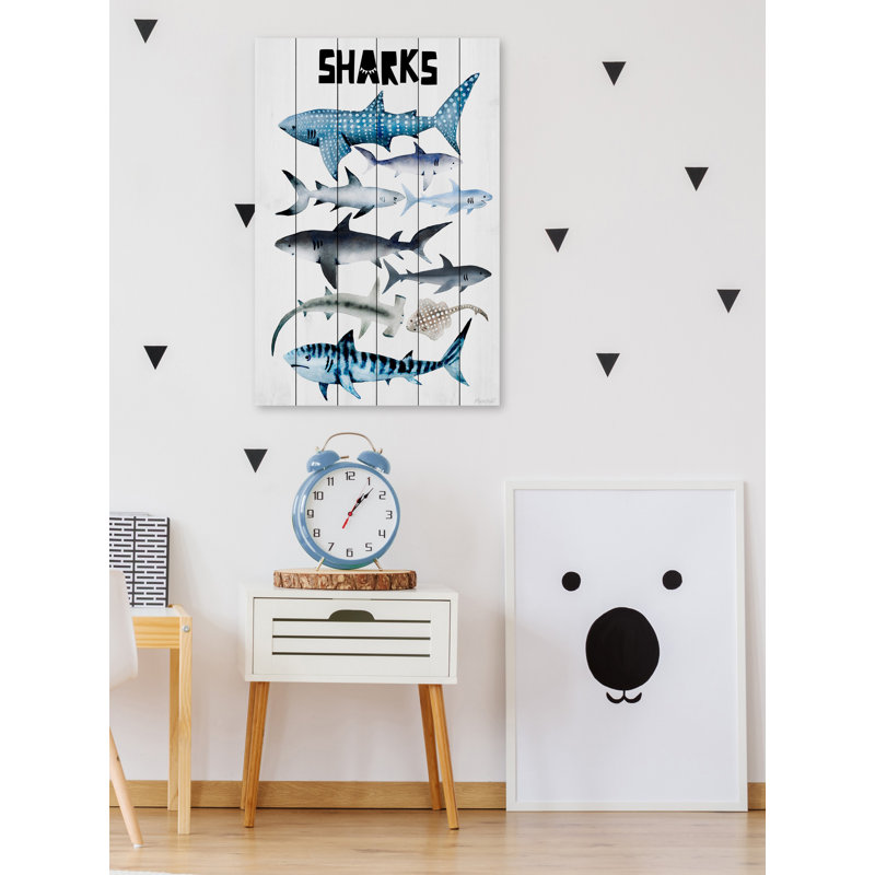 «Sharks», reproduction d'art sur bois blanc, H 24 po x l 16 po x P 1,5 po